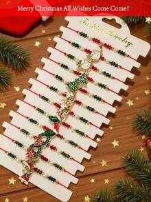 1/6/12 pezzi Set di braccialetti natalizi, set di gioielli con braccialetti intrecciati fatti a mano, regalo di Natale, elementi natalizi inclusi albero di Natale, fiocco di neve, Babbo Natale, braccialetti a più strati per donna, accessori pendenti per braccialetti, braccialetti con perline regolabili, braccialetti in stile Y2K, accessori gioiello da donna, braccialetti dell'amicizia, accessori dorati da donna, set di braccialetti abbinati - Stile 4 - Visualizzare 8