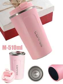 1 pieza Taza de café de acero inoxidable de 380/510ml, Taza portátil, Botella de agua para coche, Aislamiento de 6 horas, Botella de agua deportiva de gran capacidad para bebidas frías y calientes, Diseño antideslizante, Sello súper fuerte, Adecuada para leche, café, té caliente, bebidas frías, jugo, Regalo perfecto - Multicolor - Ver 14