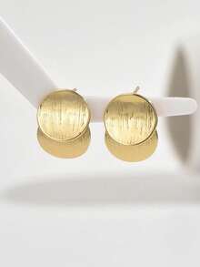 1 Pair Layered Round Hoop Earrings, Elegant Gold-Tone With Refined Textured Surface, Chic And Stylish Accessory - Yellow Gold - View 4