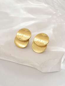 1 Pair Layered Round Hoop Earrings, Elegant Gold-Tone With Refined Textured Surface, Chic And Stylish Accessory - Yellow Gold - View 7