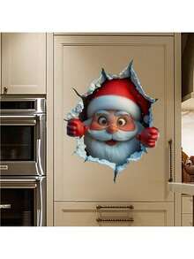 随机发货圣诞节创意卡通圣诞老人破碎墙壁装饰墙贴适用于客厅、卧室