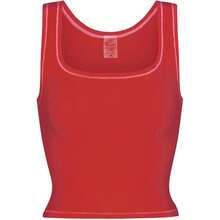 Camiseta de mujer de costilla con acolchado, top de entrenamiento de cuello cuadrado, top corto ajustado, camiseta básica de tirantes - Manzana roja - Ver 2