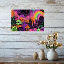 Halloween Night Tin Sign, Vintage Spooky Season Metal Sign Print Aesthetic Room Decoration For Home Bedroom Kitchen Bar Coffee Bathroom Indoor Outdoor Wall Decor, 8 X 12 IN - 鏽棕色 - 查看 5