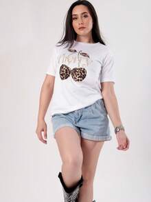 Blusa Blanca con Estampado de Cereza Animal Print – Camiseta Casual Juvenil con Diseño Chic - Blanco - Ver 4