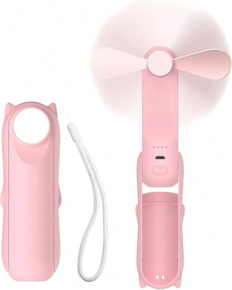 Ventilador Plegable de Mano Recargable USB 3 en 1 para Emergencias - Rosa - Ver 1