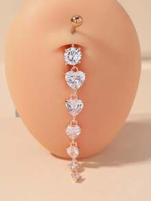 1入長心形AAA立方氧化鋯臍針，帶流蘇吊墜，肚臍穿刺首飾