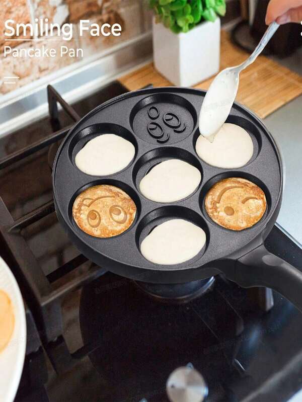 Sartén antiadherente para panqueques con caras felices de 7 tazas - Fácil de limpiar, mango resistente al calor, perfecto para el desayuno y la cocina al aire libre, ideal para el hogar y el camping