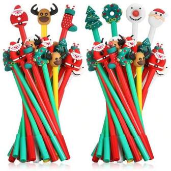 5/10 Christmas Gel Ink Pen, Creative Christmas Ball Pen, Black Gel Ink, Christmas Role Pen, Suitable For Classroom Rewards, Office Supplies, Christmas Stocking Filler [Color And Style Random] [Christmas]