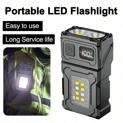 1 đèn pin LED COB mini 103040-1200mAh, đèn cảnh báo cầm tay siêu sáng, thời gian sử dụng cực lâu, sạc USB, nguồn sáng kép, góc chiếu điều chỉnh được, đuôi nam châm