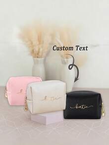 Personalisierte Kosmetiktasche, individualisierter Buchstaben-Name, Brautjungfern Kosmetiktasche, Leder, Mädchen Kosmetiktasche, Kosmetiktasche mit großer Kapazität, Geschenk für Brautjungfern und Braut, Kosmetik Aufbewahrungstasche, Buchstaben Kulturbeutel, Brautjungfern Kosmetiktasche