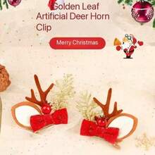Christmas Deer Antler Hair Clip, Cute Bow Headpiece, Nature Style Hair Accessory - Multicolor - View 2