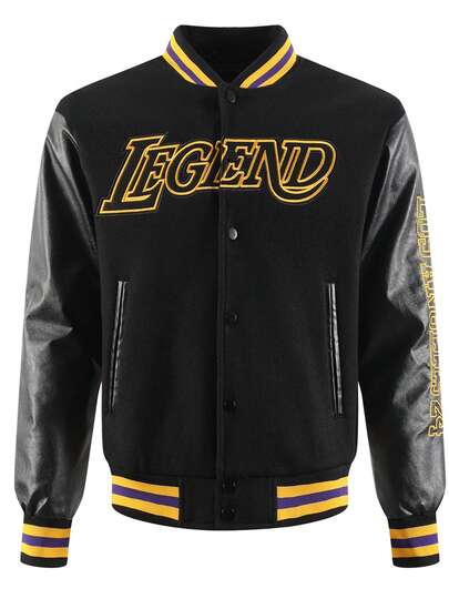 Men's Black High End Embroidered Leather Fashionable Street Style Sportswear Casual Classic Retro Sportswear Patchwork PU Long Sleeved Hip-Hop Motorcycle Jacket, Fall Winter, Grunge