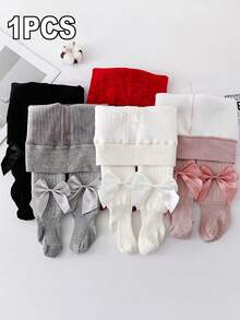 1 件女童纯色保暖内衬紧身裤，小女孩蝴蝶结保暖裤，保暖内衬，适合 5°C 以下，适合秋冬季 - 彩色 - 查看 1