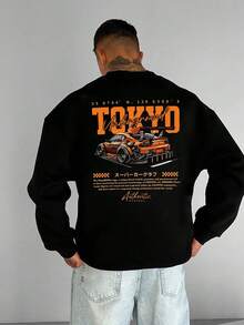 GRDR Men's Car Slogan Print Crew Neck Sweatshirt - Black - View 1