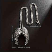 Vintage Silver Angel Wing Pendant Necklace, Perfect Gift For Both Men And Women - 銀色 - 查看 5