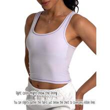 Women Rib Tank Top Padded Workout Top Square Neck Crop Tank Fitted Basic Cami Tops - Lilac Hint - View 4