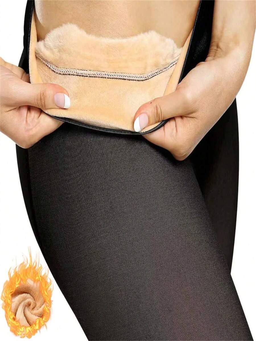 Meia-Calça Térmica Forrada Peluciada Puls Size Translúcida Inverno Quente Legging - Preto - Visão 1