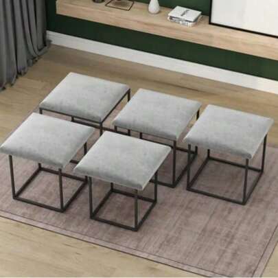 1 Pouf multifonctionnel 5-en-1, table basse gain de place, tabouret de rangement, table à manger, repose-pieds de canapé compact pour petit salon
