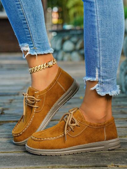 Nuove scarpe casual, leggere e confortevoli per la primavera/autunno 2025, in pelle morbida e traspirante, con lacci, colore marrone kaki, adatte per il viaggio e lo stile casual da mamma, mocassini, ballerine, classiche, per l'autunno