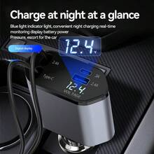 120W Retráctil Cable de carga rápida 4 en 1 Adaptador de cargador de coche de 4 puertos Compatible con todos los dispositivos - y confiable enchufe de coche - Negro - Ver 8