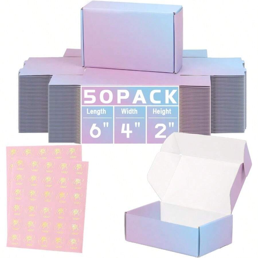 6x4x2 Inch Small Shipping Boxes For Packaging Small Business 50 Pack Mailing Boxes Corrugated Cardboard Mailer Gift Box Gradients - 紫色 - 查看 1