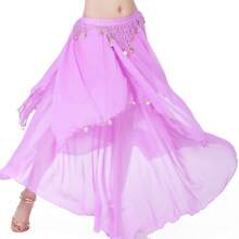 Women Belly Dance Long Skirt With Coin Chiffon Belly Dance Costume Multi-Layer Skirt Party Festival Dance Performance Costume