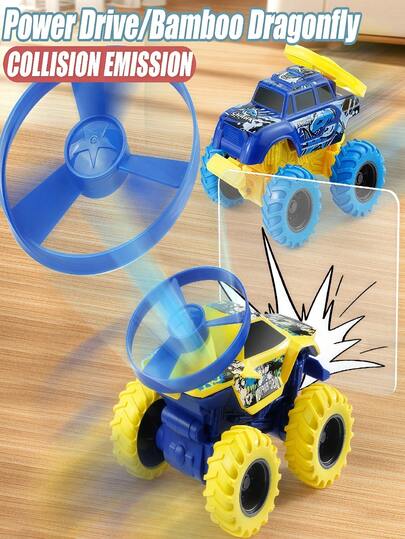 四驱特技越野车，碰撞发射竹蜻蜓，多种室内/室外游戏模式，亲子互动益智创意玩具，适合3-12岁男孩女孩，生日/节日礼物