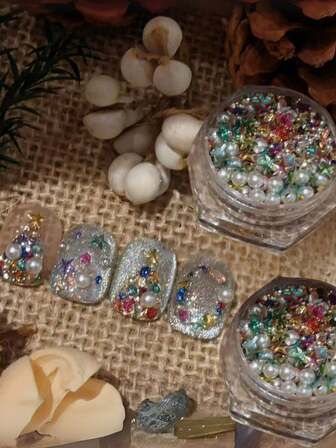2pcs Autumn Original Sequin Christmas Pearl Beads Crushed Stone 3D Star DIY Christmas Wreath Christmas Tree Materials, Nail Salon Supplies, Nail Parts, Accessories, Nail Products, Y2K, Decorative Components For DIY Nail Design, Nail Accessories
