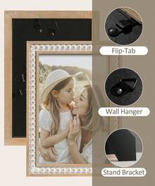 Natural Wood Bead Boho Photo Frame 10x15cm 13x18cm, Rustic Pine Wall Decor for Anniversary Birthday Christmas Mothers Day Gift, Aesthetic Room Decor for Her