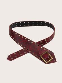 1 件女士深色西部风格重型铆钉宽腰带 - 酒紅色 - 查看 3
