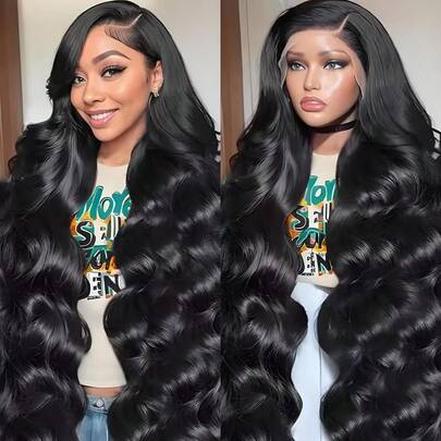 GABRIELLE 32 Inch 13x6 Body Wave Lace Front Wigs Human Hair 180 Density 13x6 Transparent Lace Frontal Wigs Human Hair Pre Plucked Natural Hairline Body Wave Glueless Wigs Human Hair For Women