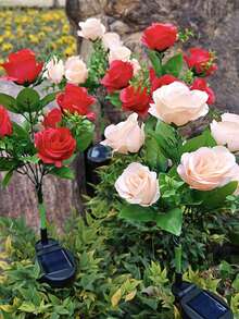 1/2/4PCS 7 Heads Solar Rose Flower Lights, Outdoor Garden Decoration, Ground Plug Lawn Lights, LED Simulation Flower Lights, Solar Decorative Lights For Patio, Yard, Landscape, Pathway, Lawn, Sidewalks(Pink, White, Blue, Yellow, Red, Purple) - 7 Large Royal Roses - View 8