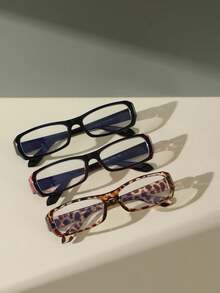 3 件装电脑阅读/游戏/电视/手机眼镜，方形塑料镜框，减少眼疲劳，时尚眼镜，平光眼镜