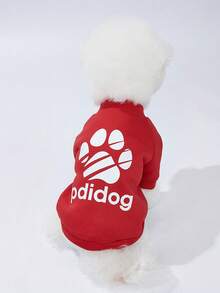 1pc Minimalist Cute Paw Print & Slogan Pattern Polyester Hoodie Sweatshirt, Flea Resistant, Shed Reducing, Warm & Breathable For Small Pets Indoor & Outdoor