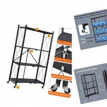 4-Tier Foldable Heavy Duty Metal Shelves With Wheels, No Assembly, Rust Proof, For Garage, Kitchen & Office