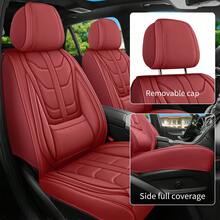 5 Seats Premium Nappa Leather Car Seat Covers Full Set Front Back Rear Cushion Full Wrapped Protector Universal Fit For Most Cars SUV Truck Interior Decoration Protection Auto Accessory Easy To Clean - Đỏ - Xem 9