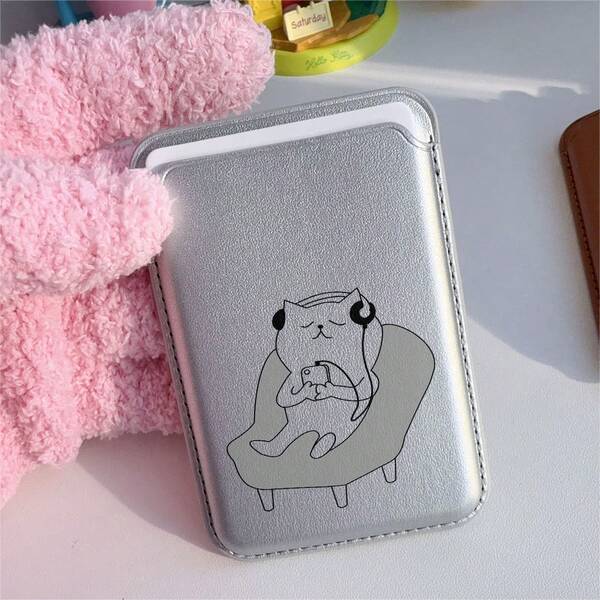 1pc Sleeping Cat Pattern Black/White/Silver/Brown/Pink PU Leather Wallet Card Holder Magnetic Phone Case Compatible With IPhone 17/16/15/14/13/12/11, Magnetic Wallet Card Holder Phone Accessory
