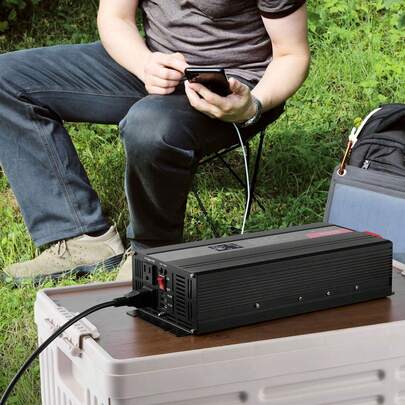 Inversor de onda sinusoidal pura  , 2000 vatios, inversor de corriente de CC 12 V a CA 120 V con 2 salidas de CA, 2 puertos USB, 1 puerto tipo C, pantalla LCD y control remoto para electrodomésticos de tamaño mediano, CE FCC