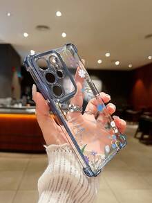 Flower 1pc New Pink Floral Electroplated Air Bag Anti-Fall/Thickened Transparent TPU Protective Case Compatible With Iphone/16prmax/16pro/16/13promax/12promax11,15PROMAX,14PROMAX/Galaxy,SAM/Honor/Note13pro/S23 Ultra/S24 Ultra/S25/A56,International Version, Not The Domestic Version - Blue - View 7