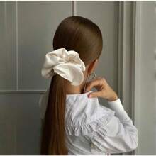 2 Pieces Jumbo Satin Silk Scrunchies For Women 7.5 Inches Large Oversize Scrunchies For Thick Hair Ties Hair Ornament Black And Beige - 黑色和米色 - 查看 6