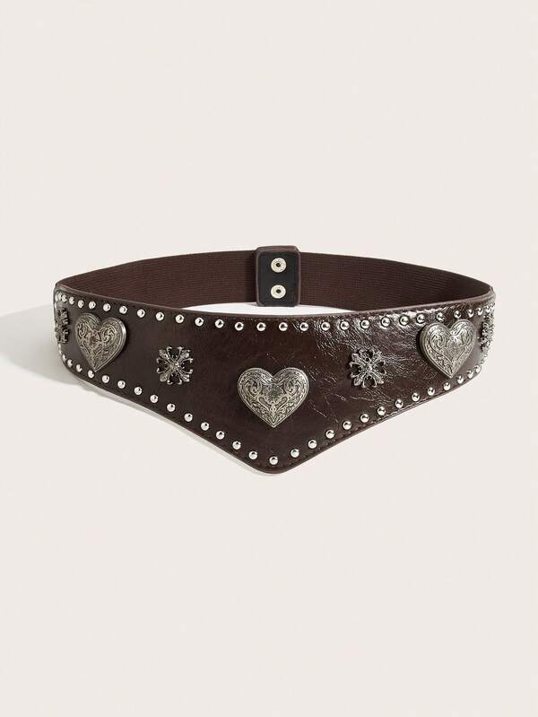 1pc Women's Western Style Rivet Decor Vintage Chic Waist Belt, Versatile Pairing With Tops
