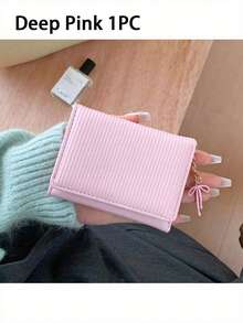 Korean Bow Ins Student Wallet, Short Women's Wallet, High-End Three Fold Change Card Wallet Clip Wallet,Multi-Functional Wallet Women Short Wallet Coin Purse Flap Card Case Envelope Bag For Women Wallet - Pink - View 5