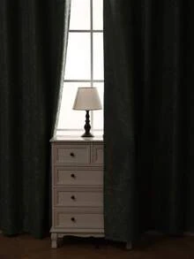 1 件全新奢华遮光厚蕾丝涂层穿孔窗帘 - 綠色 - 查看 4