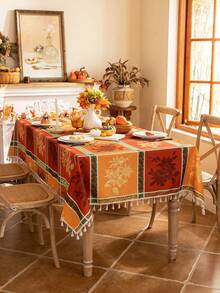 1 件圣诞快乐长方形桌布,格子一品红花卉印花,3D 竹纹理,米色流苏装饰,可水洗,适用于咖啡桌、床头柜、餐桌、家居装饰,适合家庭聚会、晚餐、节日、派对、新年、圣诞节、感恩节、主题派对、秋季装饰 - 一品紅 - 查看 8