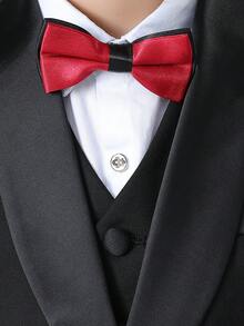 Conjunto formal de 3 piezas para niño pequeño: chaqueta de cuello mao de manga larga, chaleco de una hilera, pantalones y corbata de moño - Negro - Ver 6