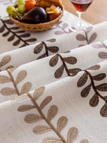 1pc Embroidered Table Runner With Tassel Trim, Home Decor For Dining Room, Living Room, Family Gathering, Party, Banquet Table Decoration, Washable And Reusable, Multiple Sizes Available - Brown - View 2
