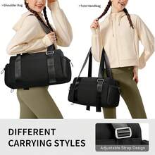WLLWOO - Bolsa pequeña de gimnasio para mujer con bolsillo húmedo, bolsa de viaje pequeña, bolsa de viaje para entrenamiento, ligera, para baile, yoga, fines de semana, Beige - Negro - - Ver 12