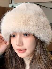 1 件女士毛绒渔夫帽，温暖的蒙古风格无檐小帽，韩国柔软百搭，防风防寒，适合冬秋装饰 - 彩色 - 查看 2