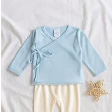 SET DE 3 CAMISETA PLAYERITA INTERIOR DE ABROCHADO CRUZADO MANGA LARGA PARA BEBE EN TELA SUAVE, UNA PRENDA UTIL PARA ARROPADO Y FRESCO - Azul - Ver 1