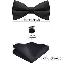 纯色男士预系领结、口袋巾和袖扣套装，适用于舞会、婚礼招待会、新郎/伴郎、宴会、仪式、正式会议、休闲派对、重要时刻 - 粉色 - 查看 2